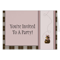Pretty Brown Bear Brown Plaid Invitation