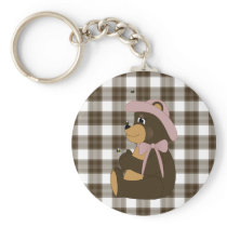 Pretty Brown Bear Brown Plaid Keychain