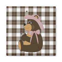 Pretty Brown Bear Brown Plaid Magnet
