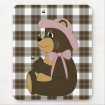 Pretty Brown Bear Brown Plaid Mousepad