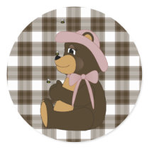 Pretty Brown Bear Brown Plaid Sticker