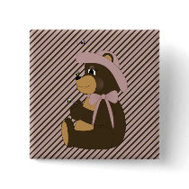 Pretty Brown Bear Diagonal Stripes Button