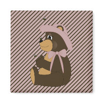 Pretty Brown Bear Diagonal Stripes Magnet