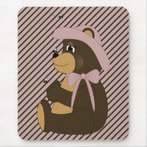 Pretty Brown Bear Diagonal Stripes Mousepad