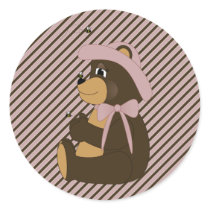 Pretty Brown Bear Diagonal Stripes Sticker