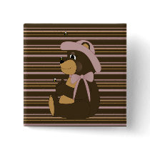 Pretty Brown Bear Horizontal Stripes Button