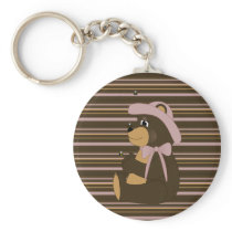 Pretty Brown Bear Horizontal Stripes Keychain