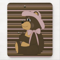 Pretty Brown Bear Horizontal Stripes Mousepad