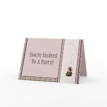 Pretty Brown Bear Rose Plaid Invitation