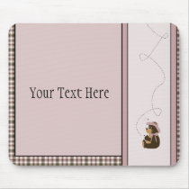 Pretty Brown Bear Rose Plaid Mousepad