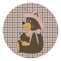 Pretty Brown Bear Rose Plaid Sticker