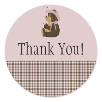Pretty Brown Bear Rose Plaid Thank You Sticker