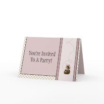 Pretty Brown Bear Tan Plaid Invitation