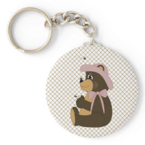 Pretty Brown Bear Tan Plaid Keychain