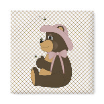 Pretty Brown Bear Tan Plaid Magnet