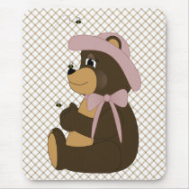 Pretty Brown Bear Tan Plaid Mousepad