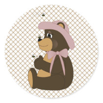 Pretty Brown Bear Tan Plaid Sticker
