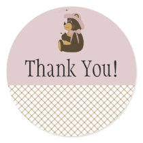 Pretty Brown Bear Tan Plaid Thank You Sticker