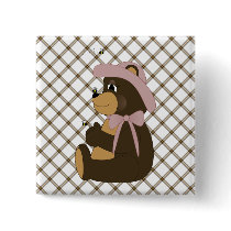 Pretty Brown Bear Toffee Plaid Button
