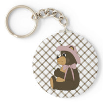 Pretty Brown Bear Toffee Plaid Keychain