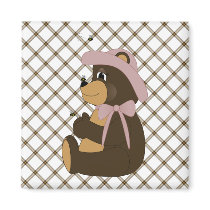 Pretty Brown Bear Toffee Plaid Magnet