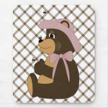 Pretty Brown Bear Toffee Plaid Mousepad