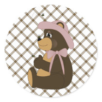 Pretty Brown Bear Toffee Plaid Sticker
