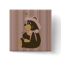 Pretty Brown Bear Vertical Stripes Button