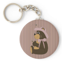 Pretty Brown Bear Vertical Stripes Keychain
