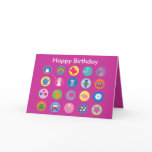 Pretty cartoon icons for girls pink Birthday card