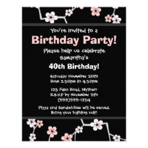 Pretty Cherry Blossums - Black and Pale Pink Party Personalized Announcement