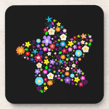 Pretty Colourful Floral Star Beverage Coaster