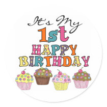 Pretty Cupcakes 1st Birthday Tshirts and Gifts Round Stickers