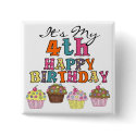 Pretty Cupcakes 4th Birthday Tshirts and Gifts buttons