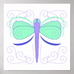 Pretty Cyan And Blue Dragonfly Poster posters