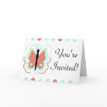 Pretty Cyan And Pink Butterfly Invitation cards