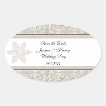 Pretty Damask Lace Design Oval Stickers