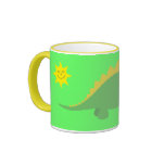 Pretty Dinosaur Butterfly & Sun Green & Yellow Mug