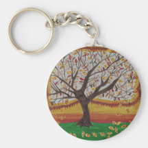Pretty Fall Tree Collage Painting in Warm Colors Key Chains