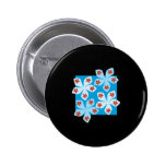 Pretty floral design, blue, red and black. pins