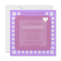 Pretty Flowers & Heart Lilac & Pink Custom Invites
