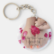 Pretty Fuchsia Pink Rose Pedicure Salon Key Chains