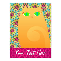 Pretty Ginger Kitty on Floral - Custom Postcard