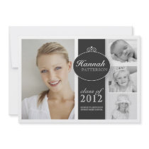Pretty Girl 4 Photo Black & White Graduation Personalized Invitations