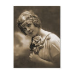 pretty girl with a rose postcards