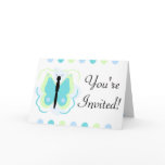 Pretty Green And Cyan Butterfly Invitation cards