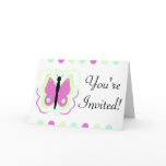 Pretty Green And Magenta Butterfly Invitation cards