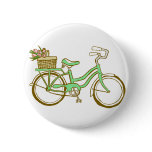 Pretty Green Bicycle with Tulips Buttons