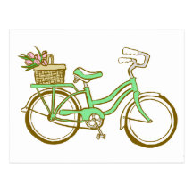 Pretty Green Bicycle with Tulips Post Cards