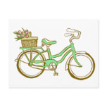 Pretty Green Bicycle with Tulips postcards